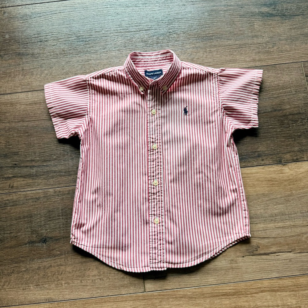 Ralph Lauren Red and White Striped Short-Sleeve Button-Down Shirt